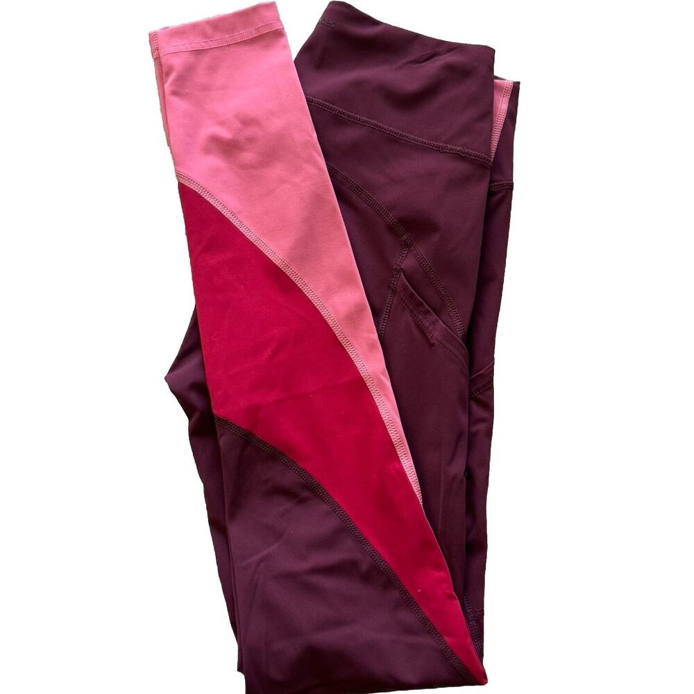 Outdoor Voices TechSweat Leggings Womens Small Pink Red Colorblock Activewear